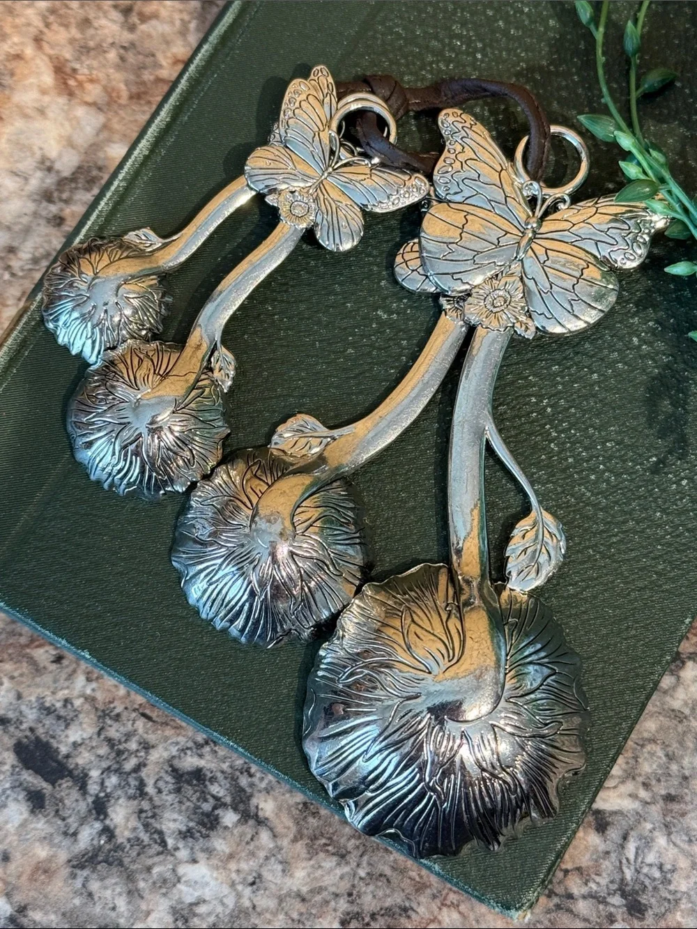 Silver Floral Measuring Spoon Set with Colorful Butterfly Handles